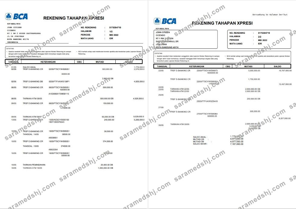 Indonesia BCA bank statement 2 pages